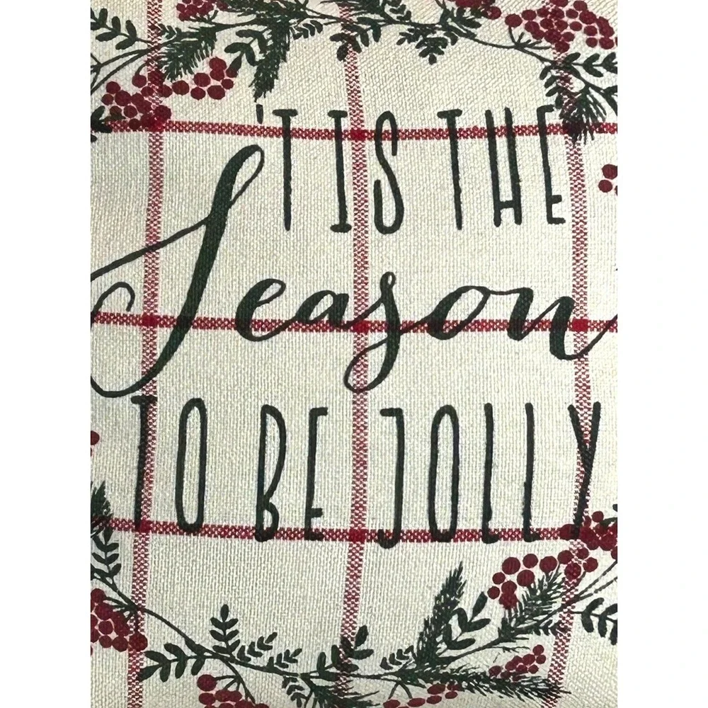Christmas Throw Pillow Tis The Season Jolly Holly Maroon Berries ZIPS 19